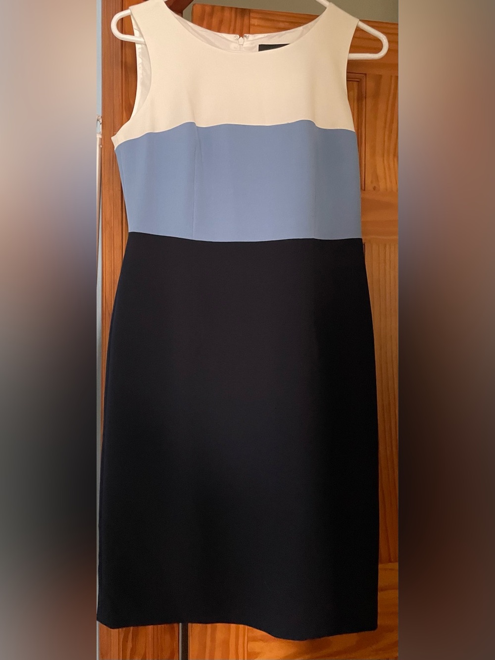Colorblock Sheath Dress in White, Light Blue & Black by Black Label